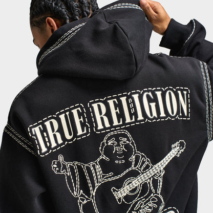 True Religion Super Quad Stitch Zip Up Hoodie / Black