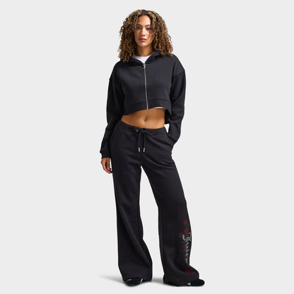Juicy Couture Women's Cropped Full Zip Fleece Hoodie Roses / Liquorice