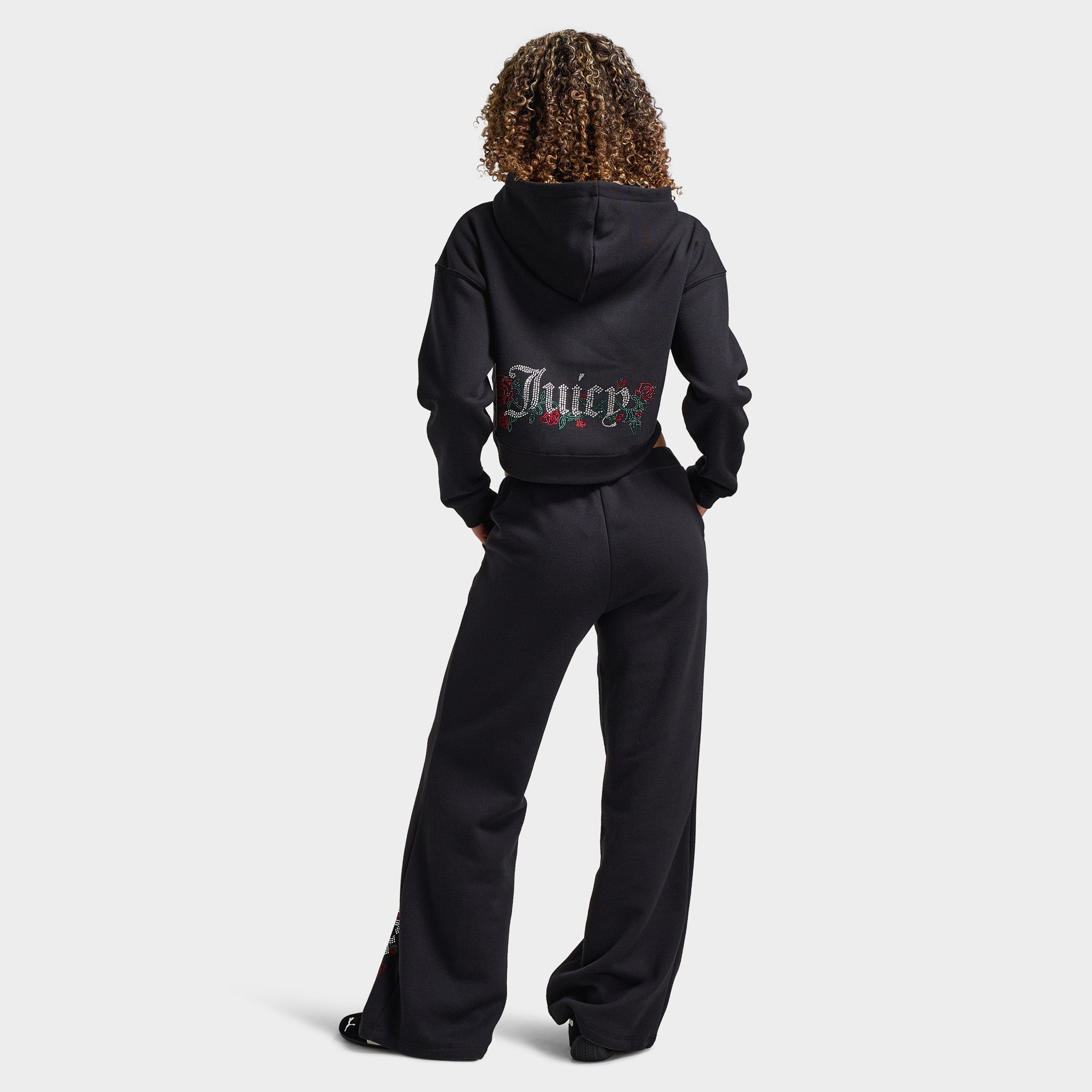 Juicy Couture Women's Cropped Full Zip Fleece Hoodie Roses