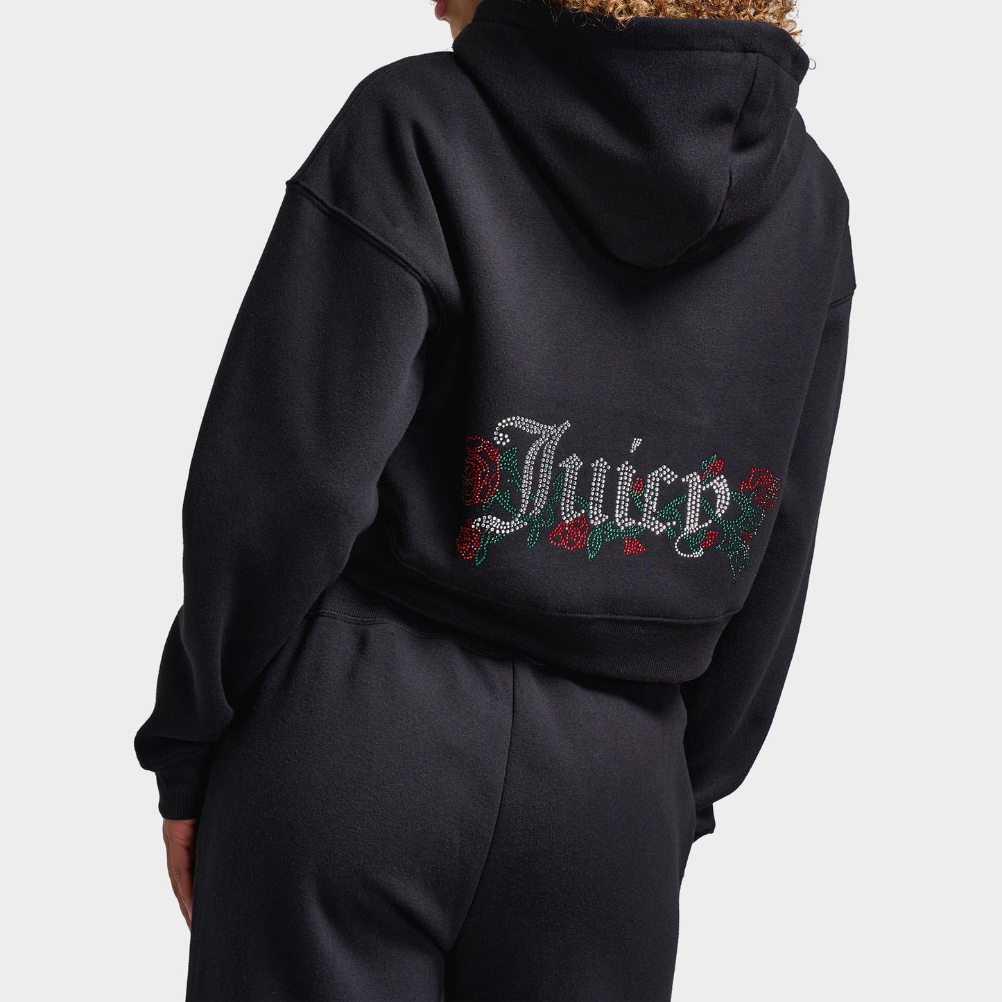 Juicy Couture Women's Cropped Full Zip Fleece Hoodie Roses / Liquorice