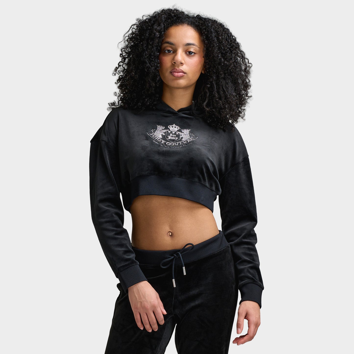 Juicy Couture Women's Luxe Velour Cropped Hoodie / Liquorice
