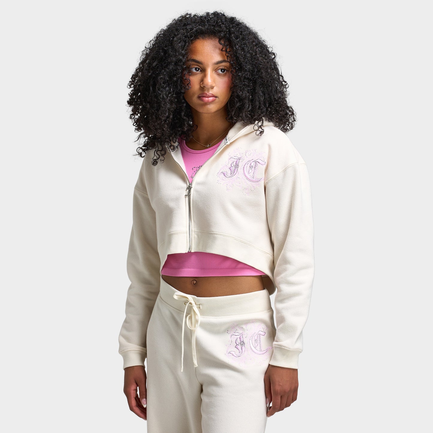 Juicy Couture Chandail à capuchon court entièrement zippé Nuage / Fleur de cerisier