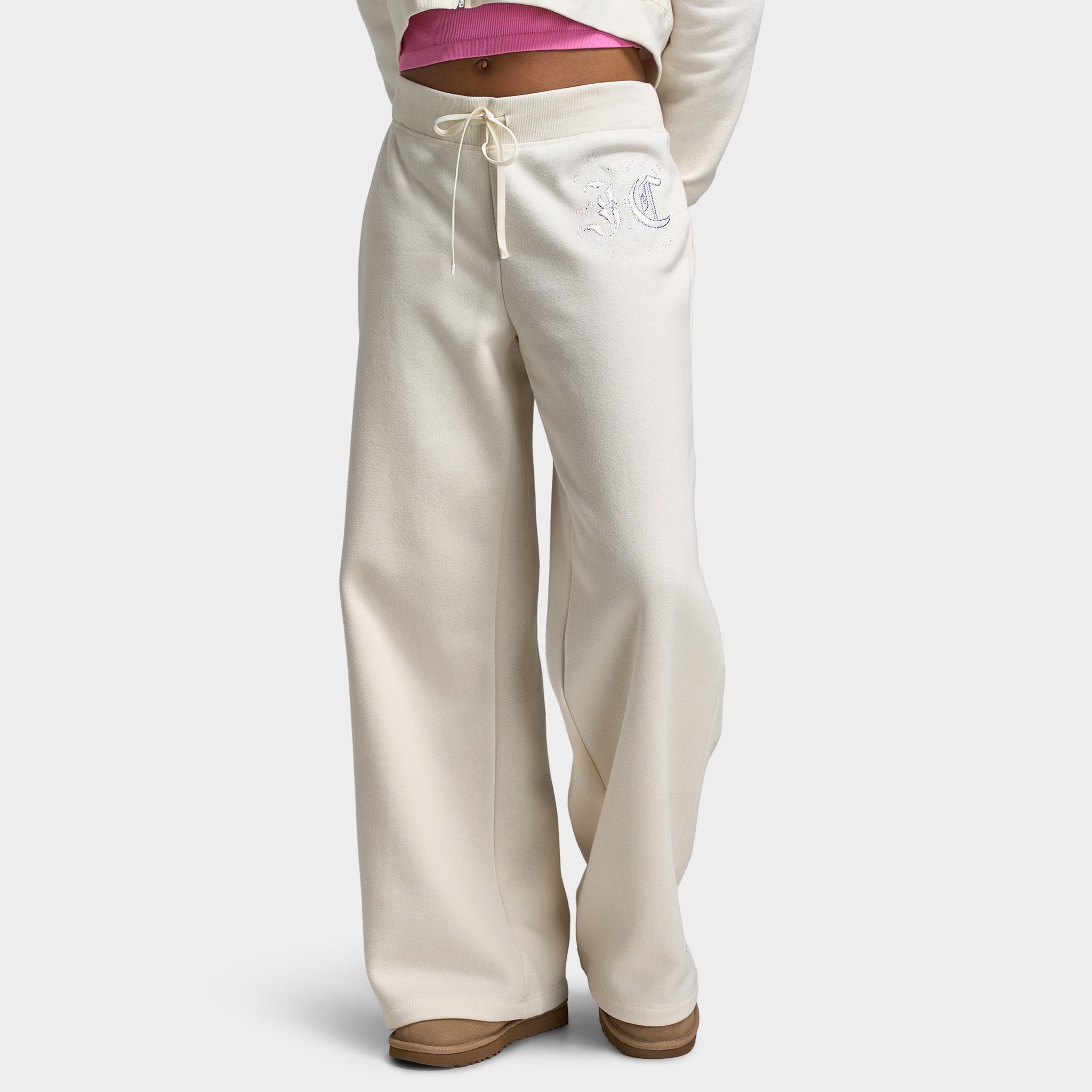 Juicy Couture Wide Leg Track Pant With Script Hotfix Cloud