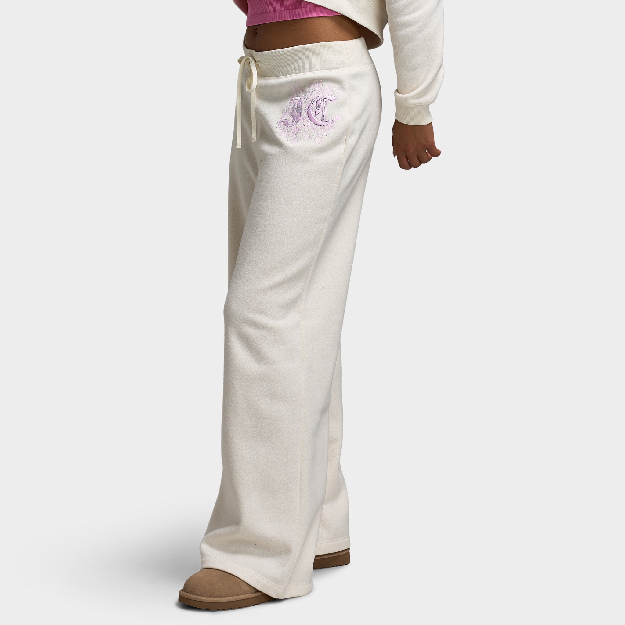 Juicy Couture Wide Leg Track Pant With Script Hotfix Cloud