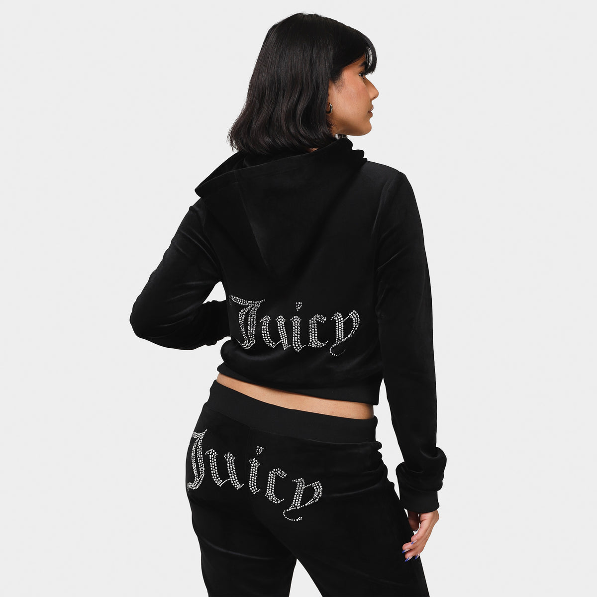 Juicy Couture Femme Big Bling Luxe Velour Chandail à Capuchon zippé / Liquorice