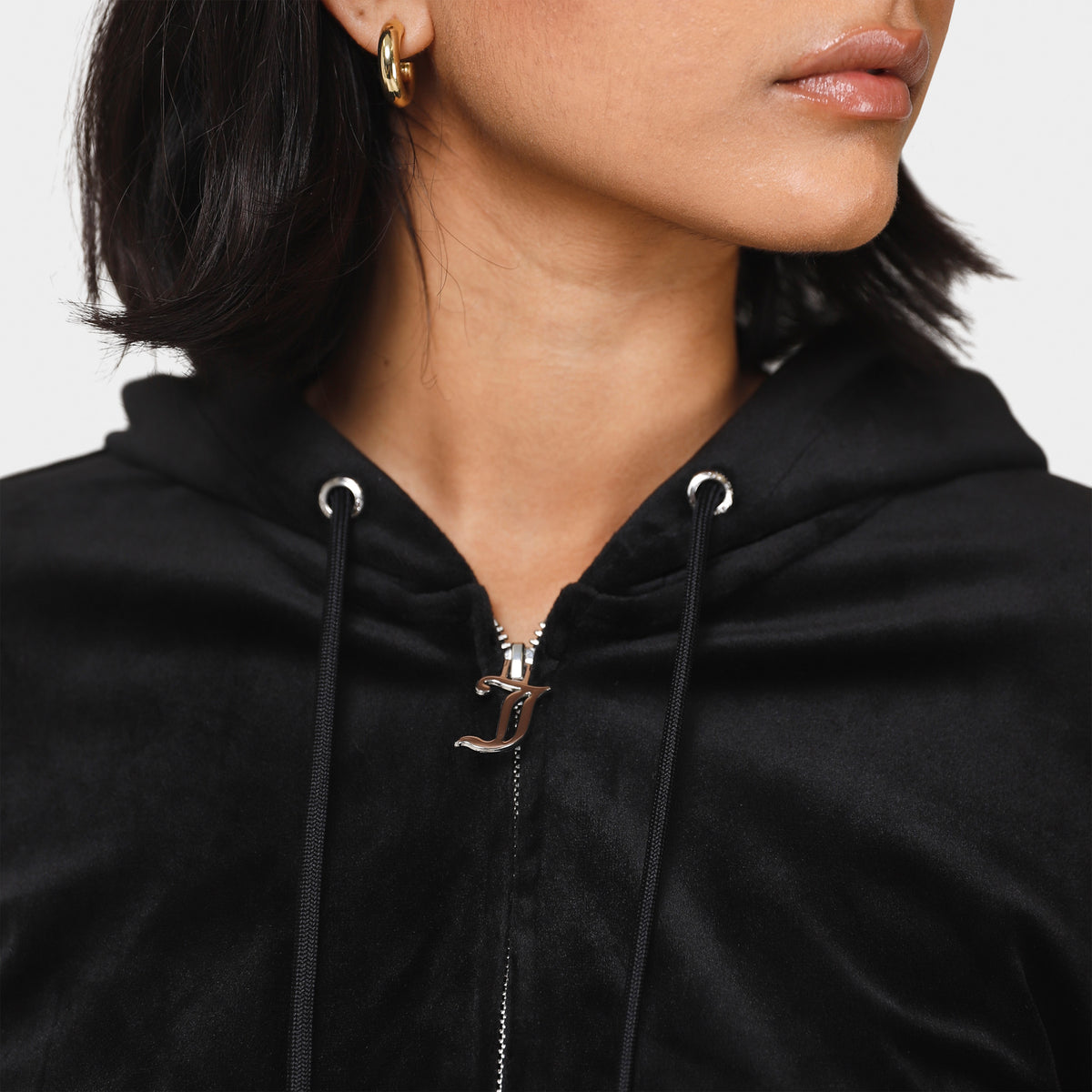 Juicy Couture Femme Big Bling Luxe Velour Chandail à Capuchon zippé / Liquorice