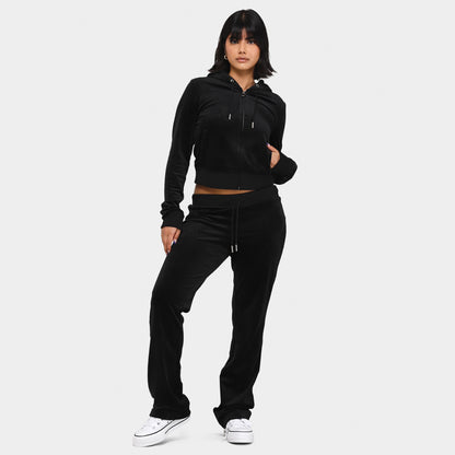 Juicy Couture Femme Big Bling Luxe Velour Chandail à Capuchon zippé / Liquorice