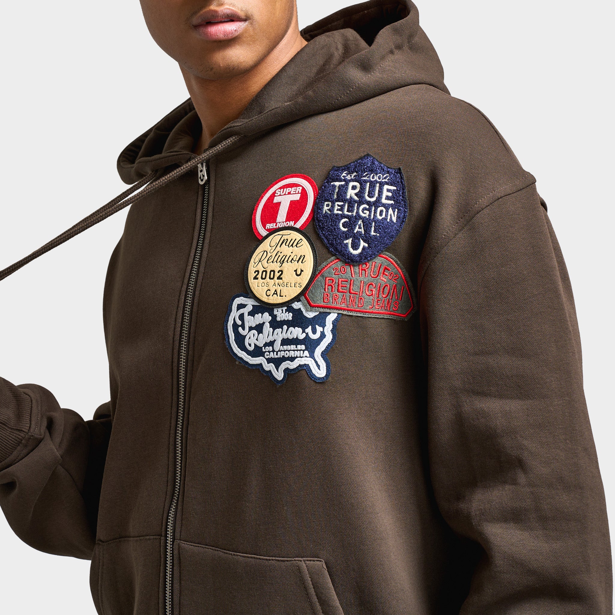 True Religion Patch Vintage Zip Up Hoodie / Dark Brown – JD