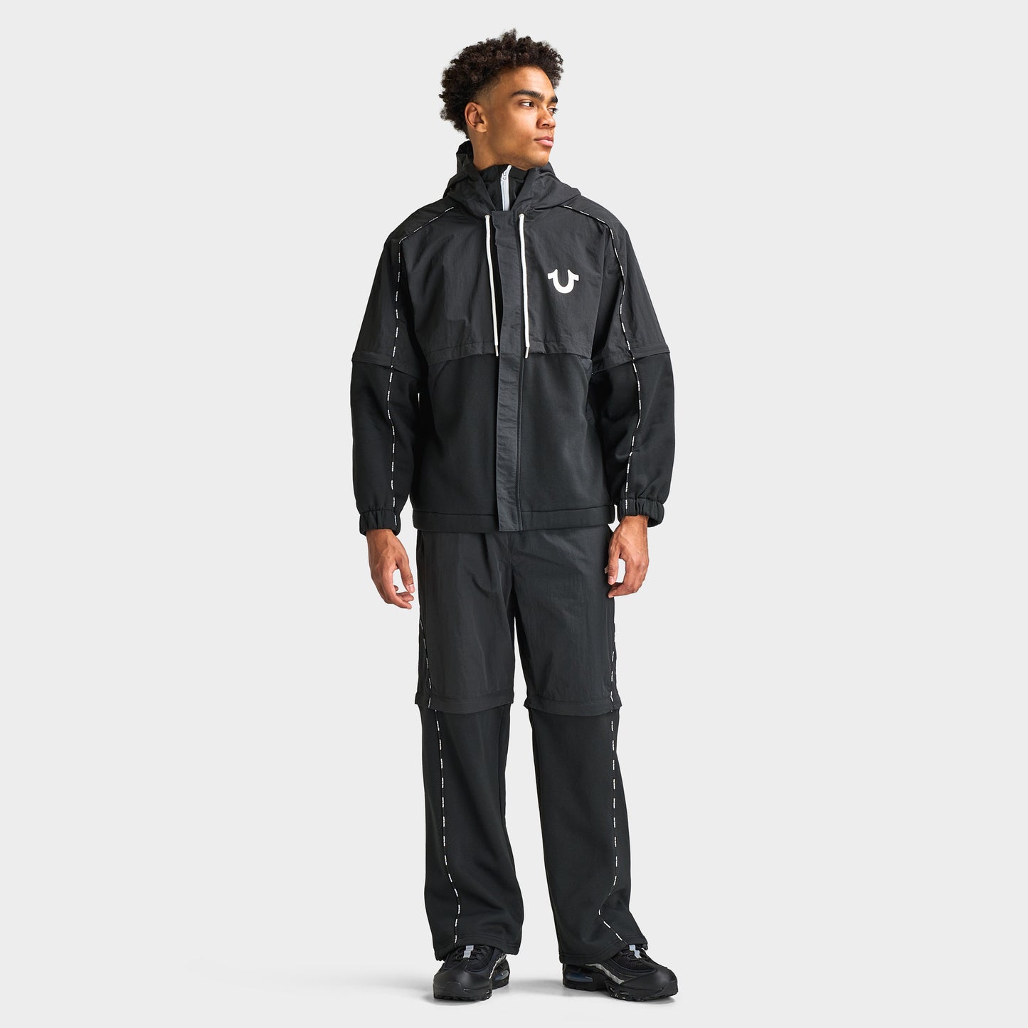 True Religion Nylon Fleece Zip Off Jacket / Jet Black