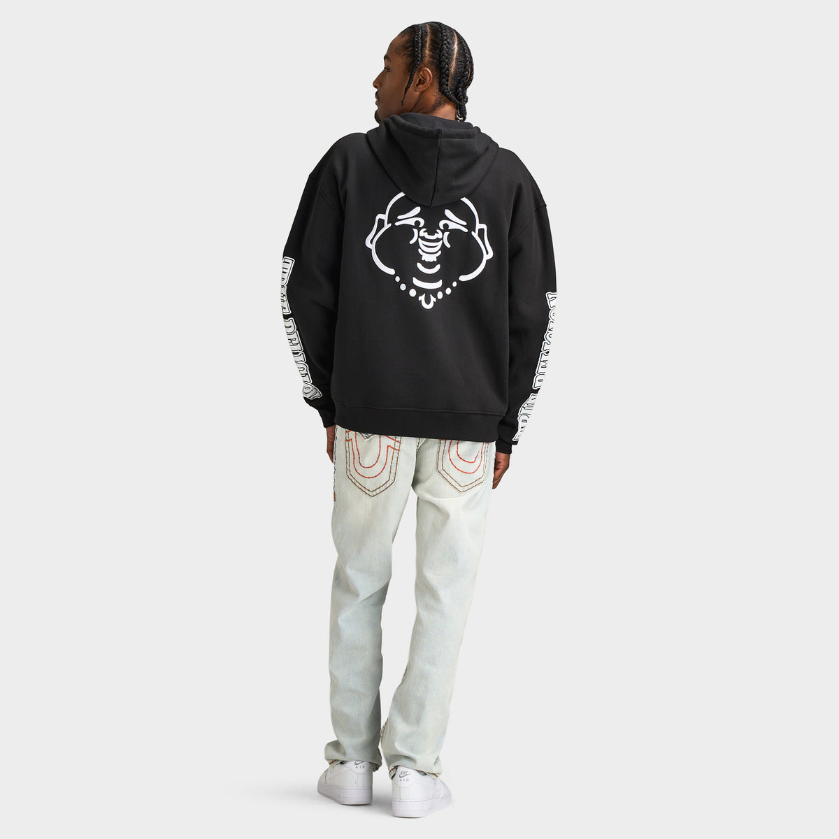 True Religion Logo Visage de Bouddha Chandail à Capuchon zippé  / Noir Jet