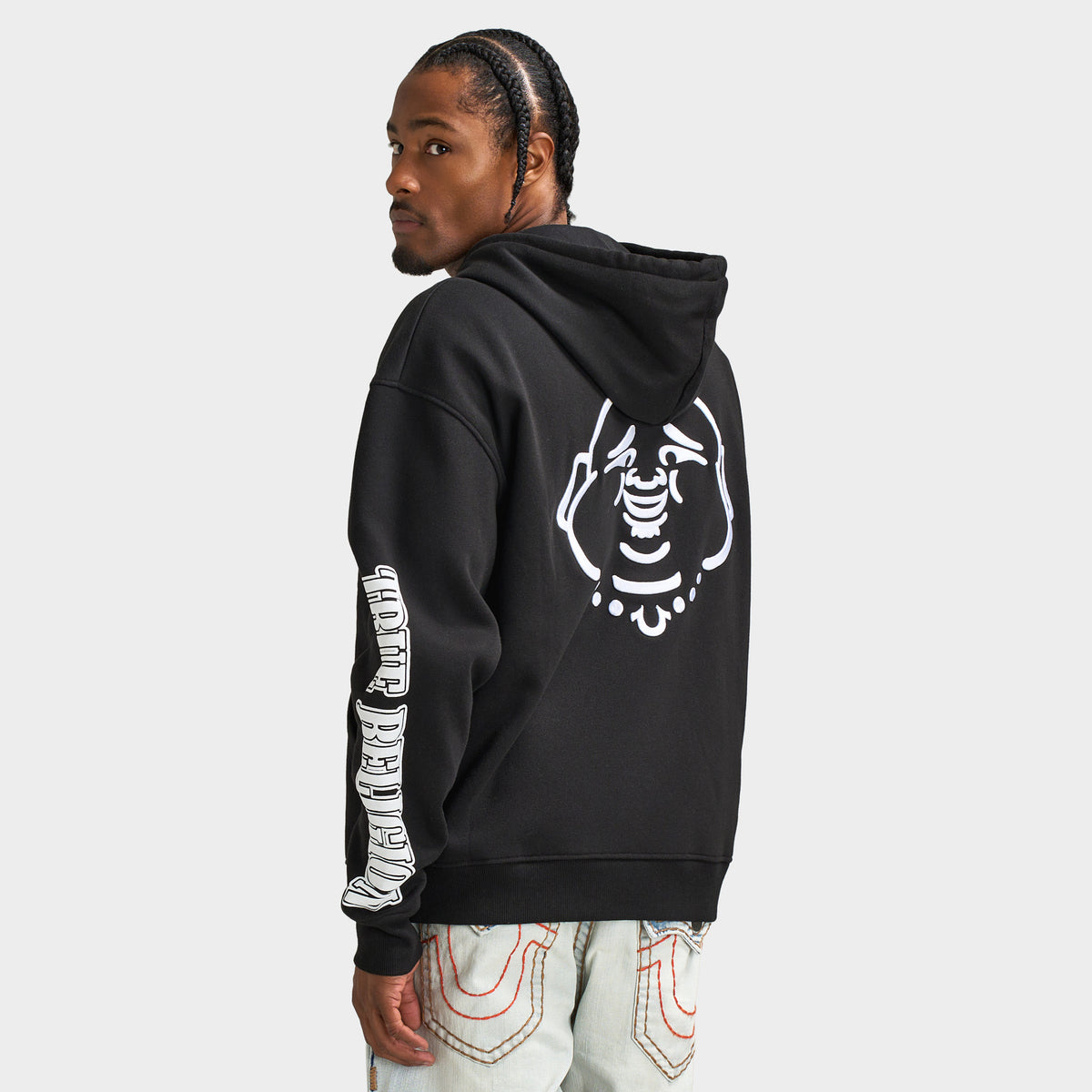 True Religion Logo Visage de Bouddha Chandail à Capuchon zippé  / Noir Jet