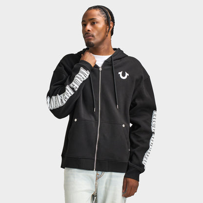 True Religion Logo Visage de Bouddha Chandail à Capuchon zippé  / Noir Jet