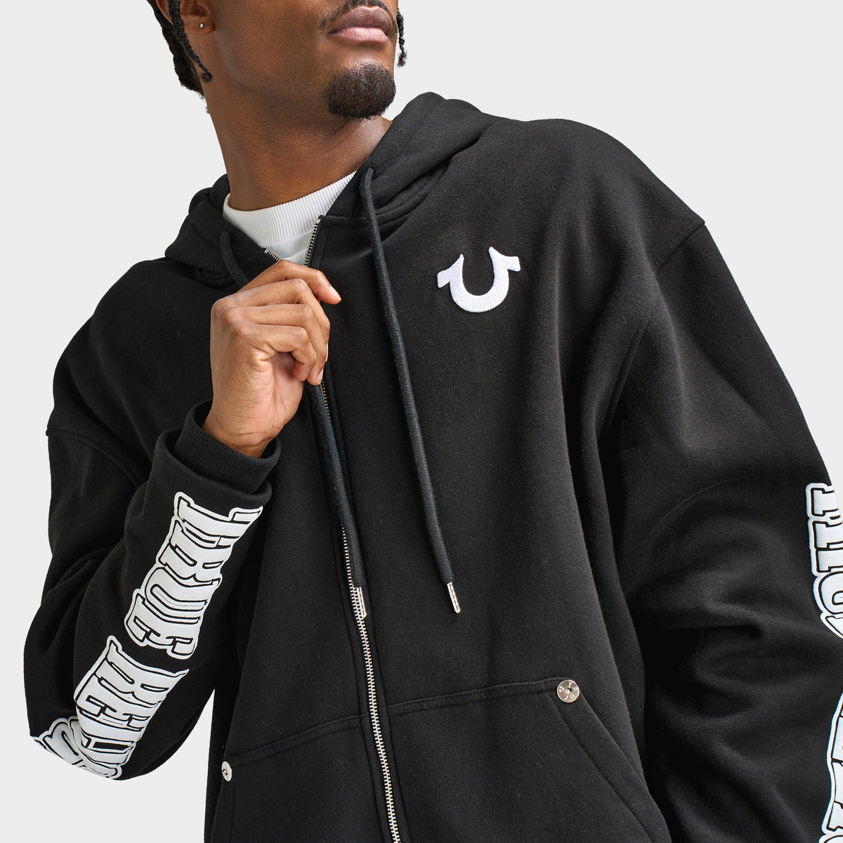 True Religion Logo Visage de Bouddha Chandail à Capuchon zippé  / Noir Jet