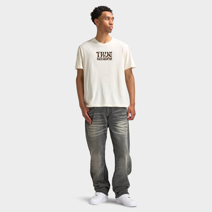 True Religion  Wavy Logo Buddha Face Tee Winter White