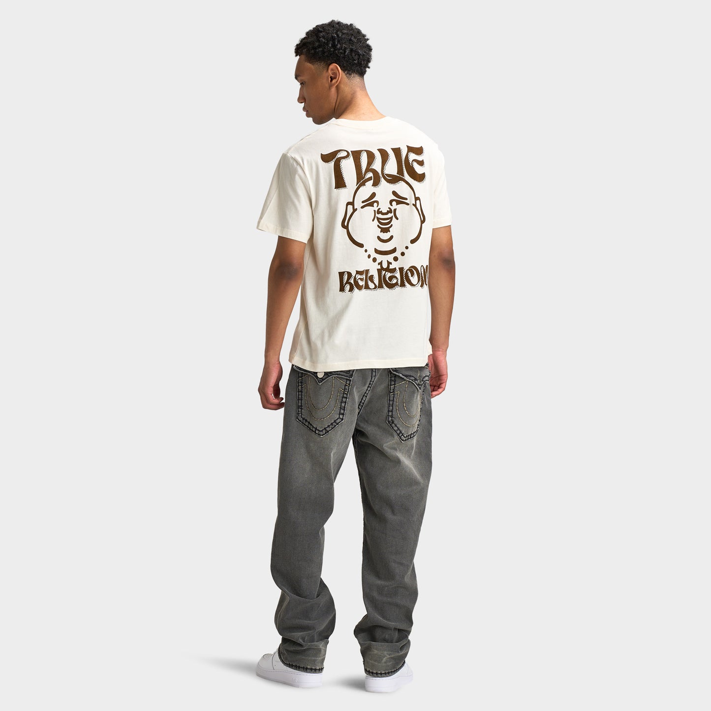 True Religion  Wavy Logo Buddha Face Tee Winter White