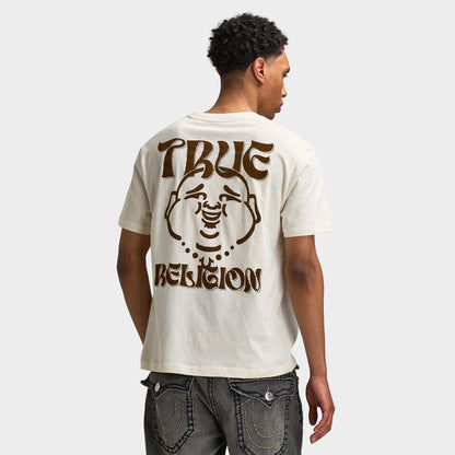 True Religion  Wavy Logo Buddha Face Tee Winter White
