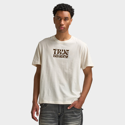 True Religion  Wavy Logo Buddha Face Tee Winter White