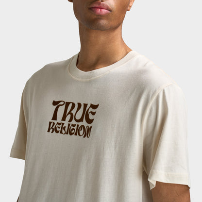 True Religion  Wavy Logo Buddha Face Tee Winter White