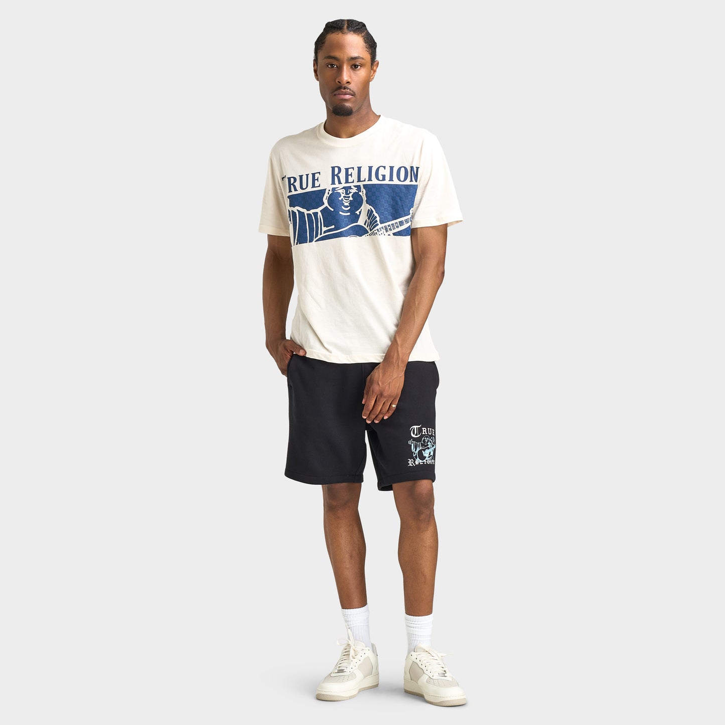 True Religion T-shirt à carreaux Bouddha / Blanc Hiver