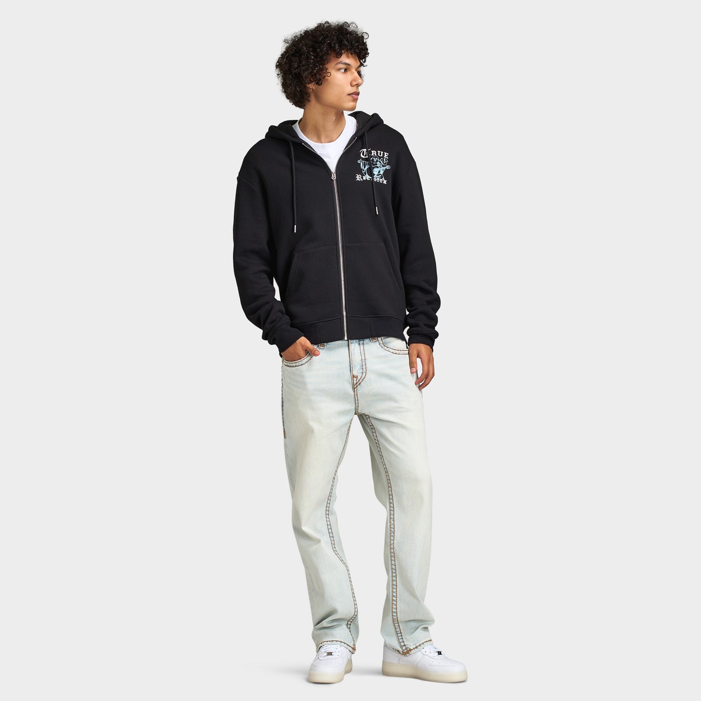 True Religion Chandail à Capuche Zippé avec Logo Bouddha / Noir