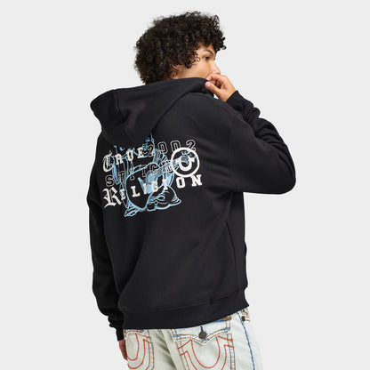 True Religion Chandail à Capuche Zippé avec Logo Bouddha / Noir