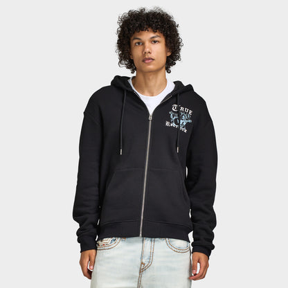 True Religion Chandail à Capuche Zippé avec Logo Bouddha / Noir