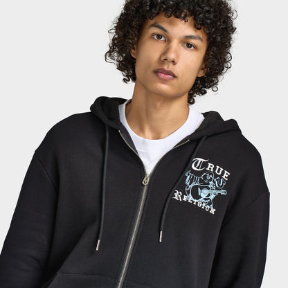 True Religion Chandail à Capuche Zippé avec Logo Bouddha / Noir