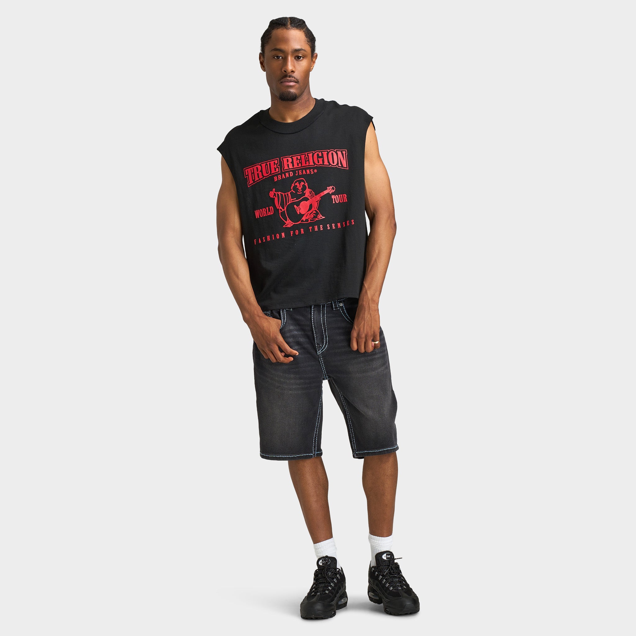 True Religion Bobby Big T Flap Shorts / Deep Silence Black Wash