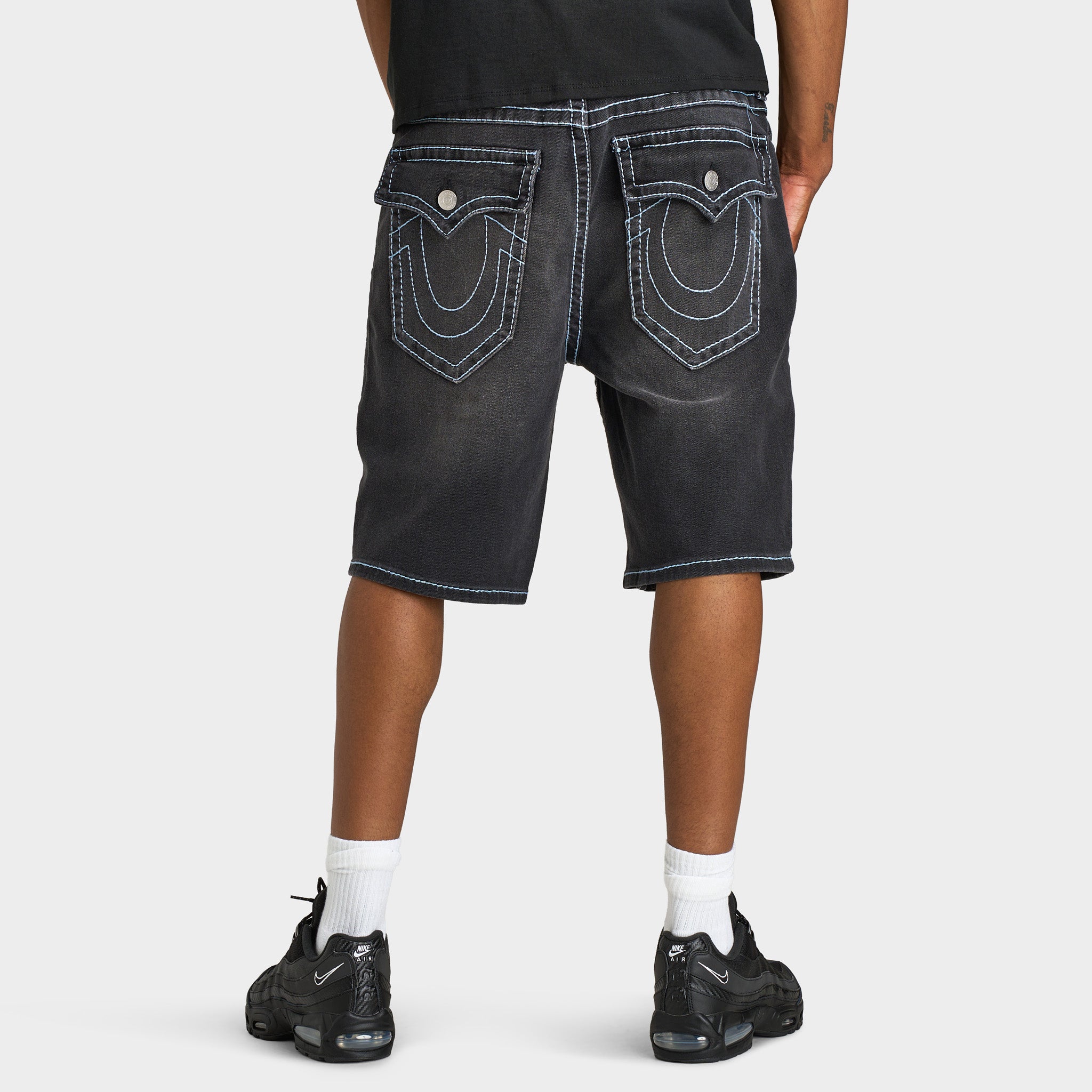 パンツ True Religion half pants 34inch Jorts True Religion Bobby Big T Flap Shorts / Deep Silence Black Wash
