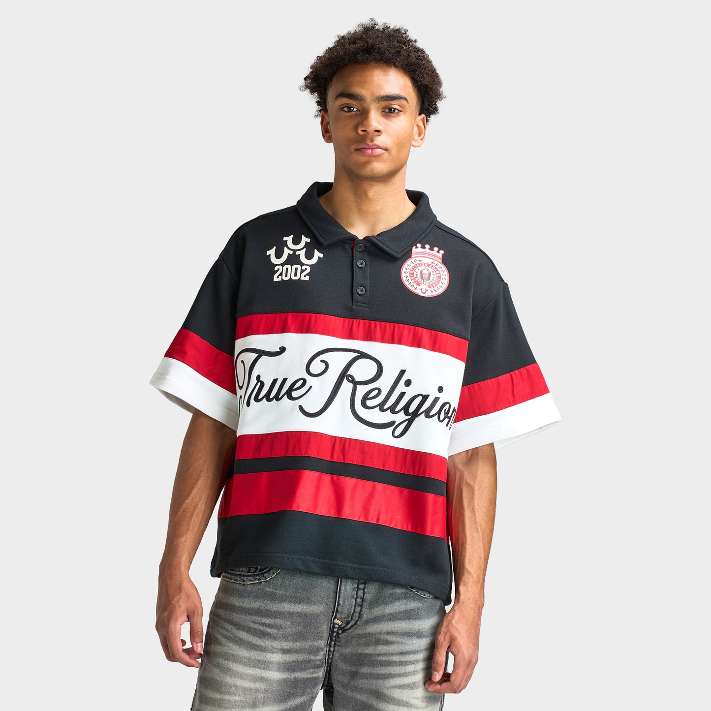 True Religion SS Polo de rugby Relax Rouge / Blanc - Noir
