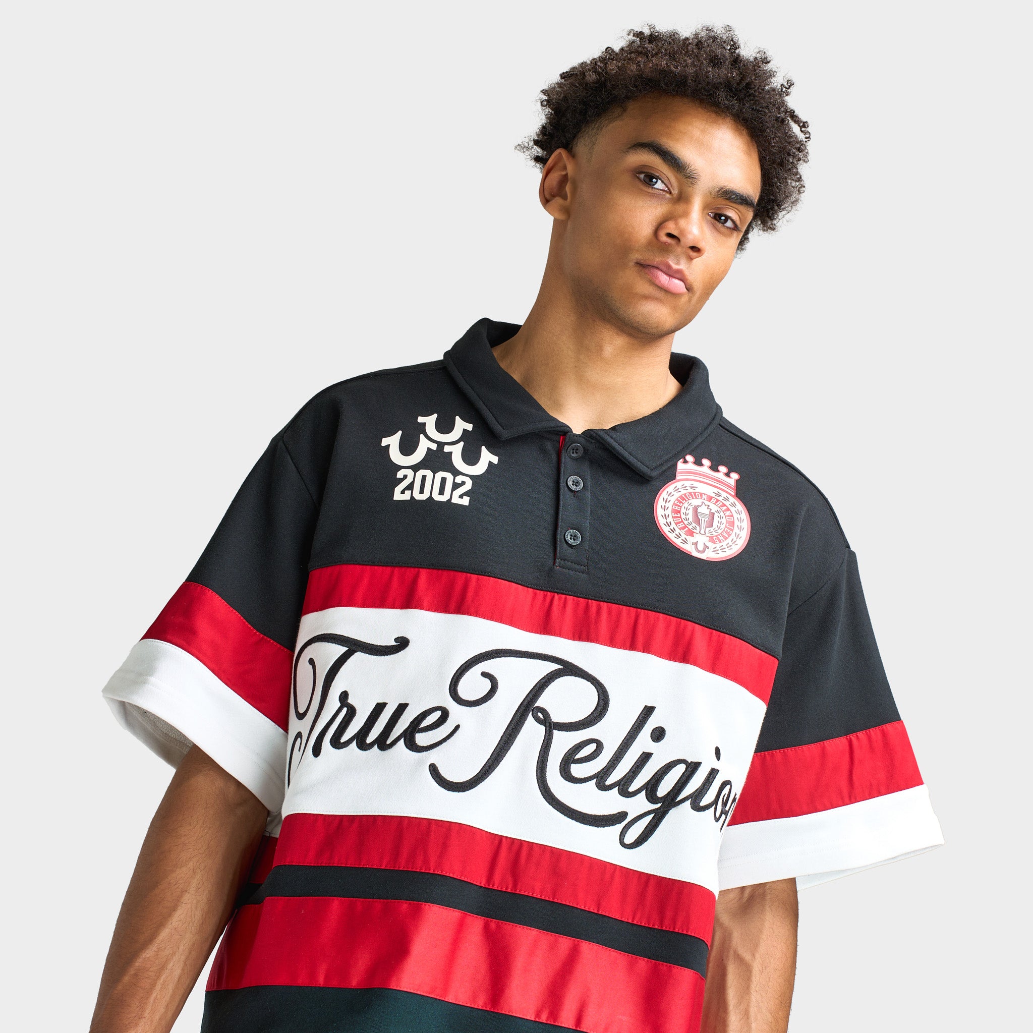 True Religion SS Relaxed Rugby Polo Red / White - Black – JD Sports