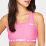 Under Armour Women's HeatGear Logo Band Sports Bra Pink Edge / White