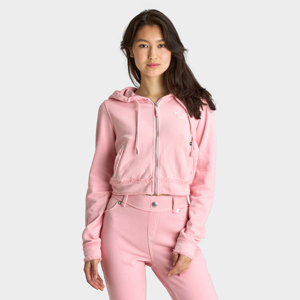 True Religion Women's Raw Edge Big T Shrunken Hoodie / Candy Pink