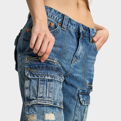 True Religion Women's bobbie Baggy Cargo Capris / Easy Hazel