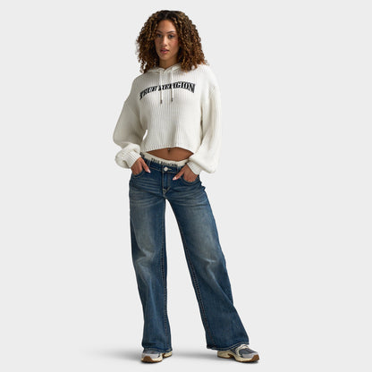 True Religion Chandail à capuche brodé pour femmes / Blanc hivernal