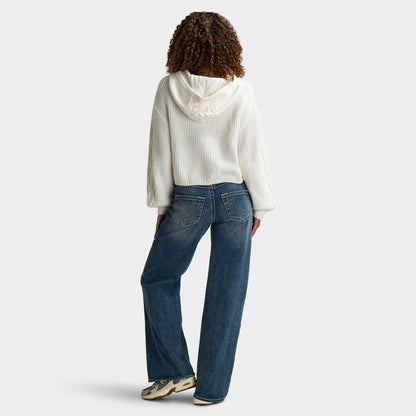 True Religion Chandail à capuche brodé pour femmes / Blanc hivernal