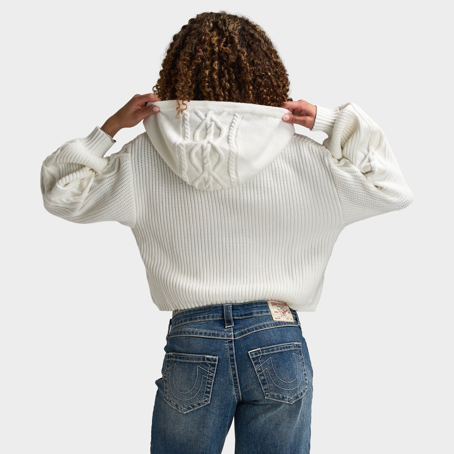 True Religion Chandail à capuche brodé pour femmes / Blanc hivernal