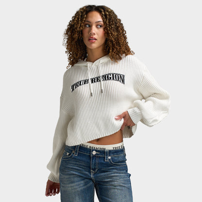 True Religion Chandail à capuche brodé pour femmes / Blanc hivernal