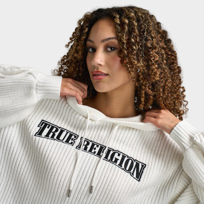 True Religion Chandail à capuche brodé pour femmes / Blanc hivernal