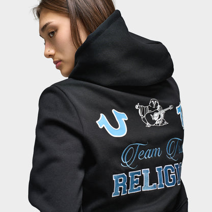 True Religion Femmes Chandail à Capuchon Zippé Court Brodé / Noir