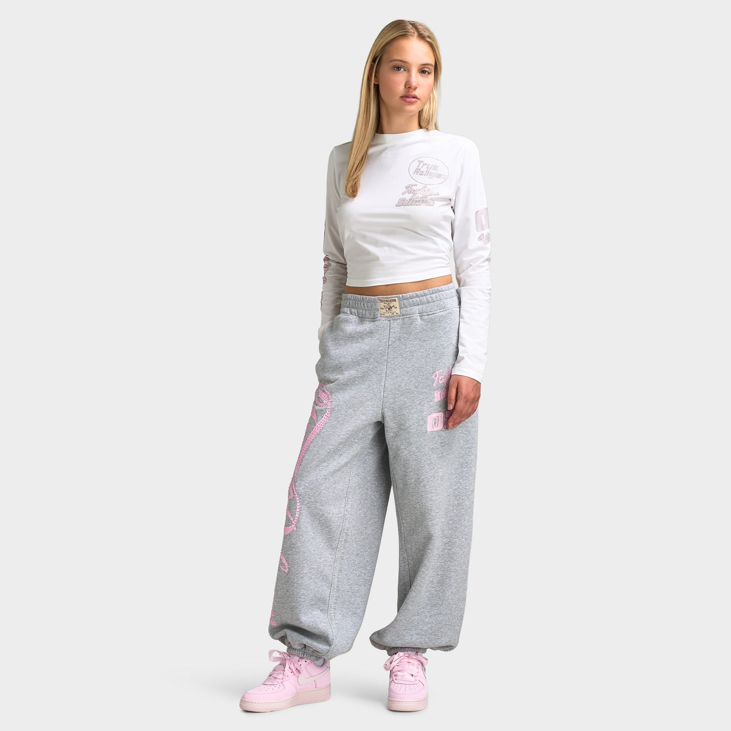 True Religion Haut court à manches longues sportif Crystal blanc / rose