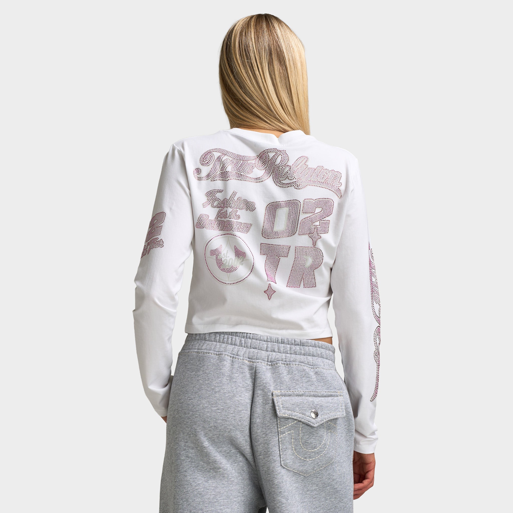 True Religion Crystal Sporty Longsleeve Baby T-Shirt White / Pink