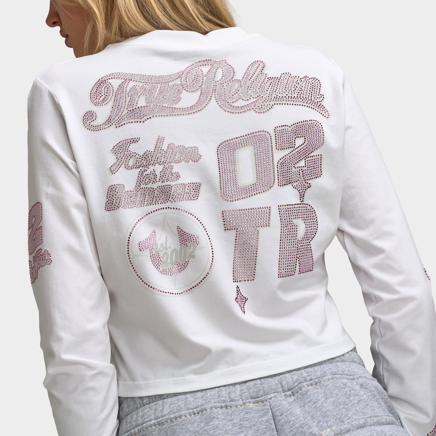 True Religion Haut court à manches longues sportif Crystal blanc / rose