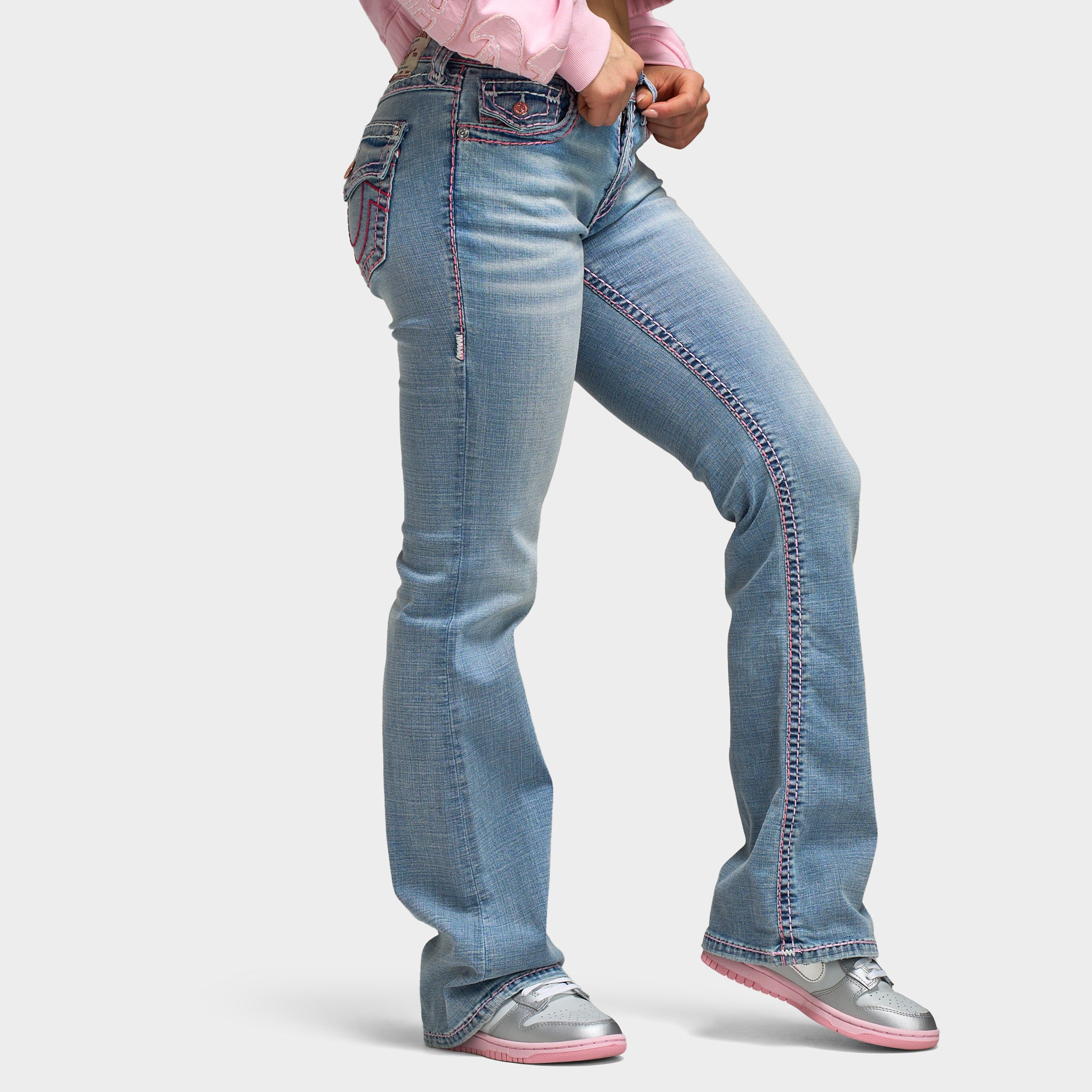 True Religion Women's Becca Mid Rise Bootcut Super T Flap