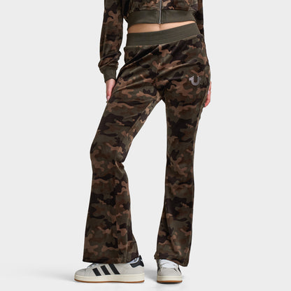True Religion Women's Velour Bootcut Pants / Brown Camo