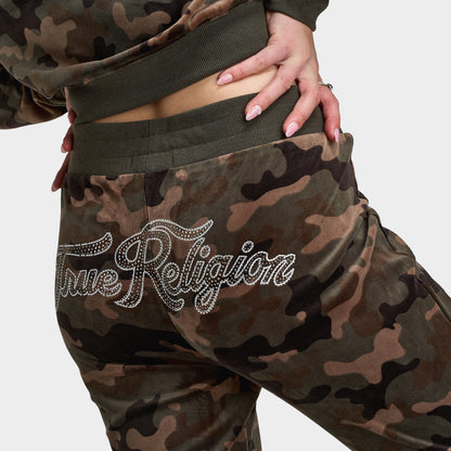 True Religion Women's Velour Bootcut Pants / Brown Camo