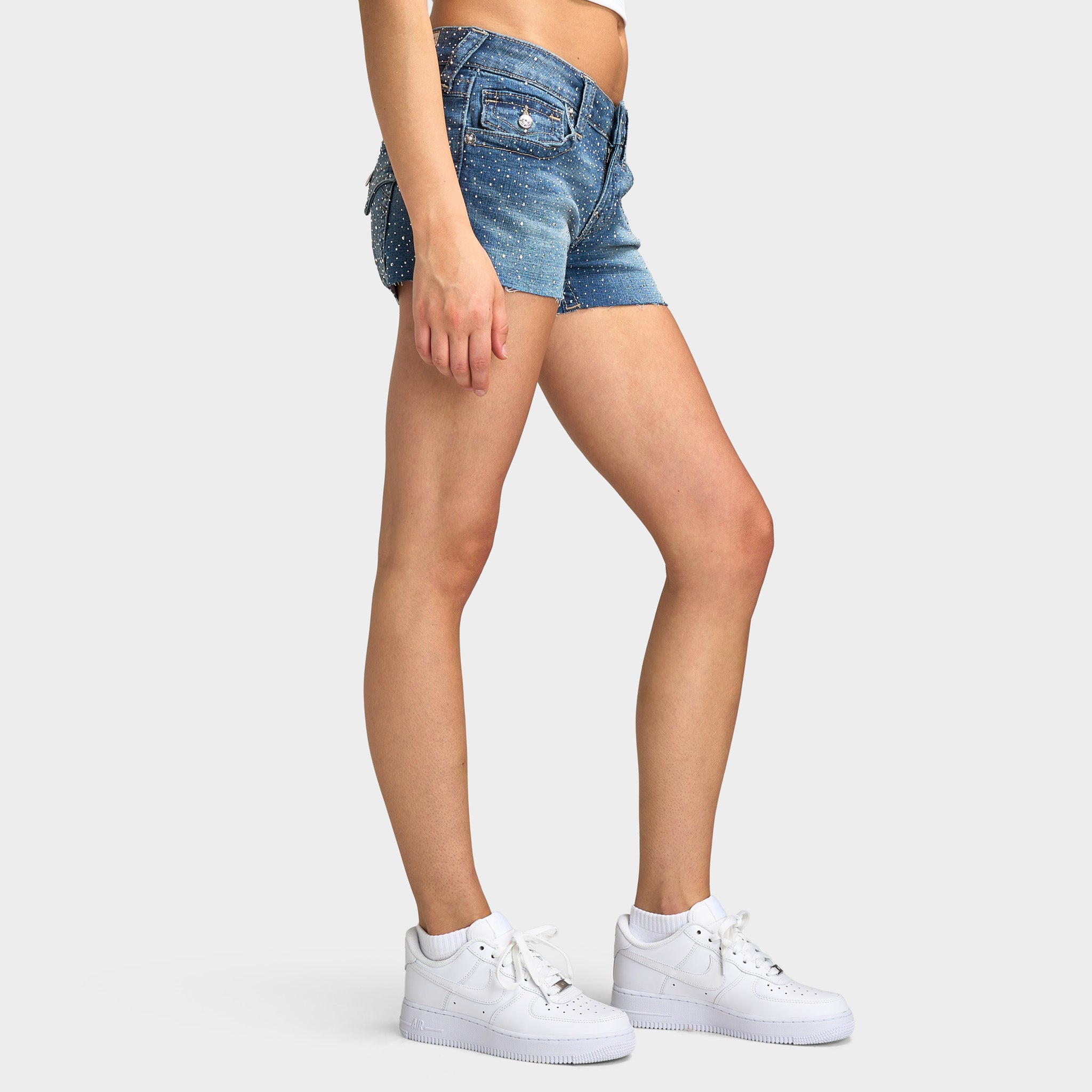 True Religion Crystal All Over Joey LR Cut Off Short Flap / Sugar