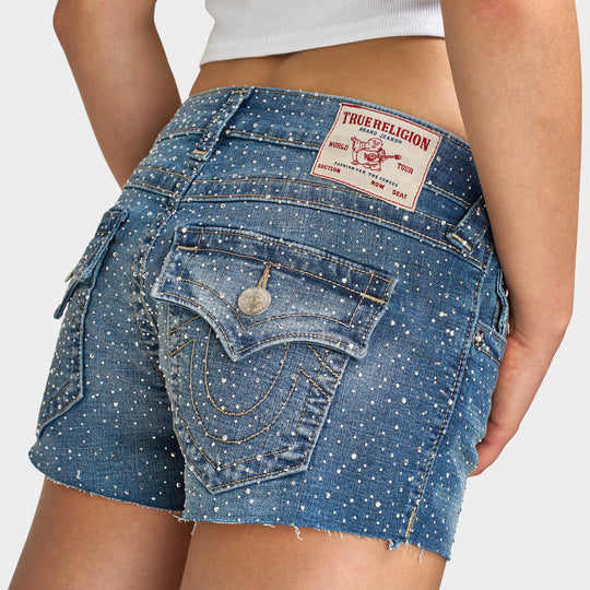 True Religion Crystal All Over Joey LR Cut Off Short Flap / Sugar Swirl