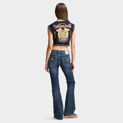 True Religion Women's Crystal Cheetah Rib Notch Tee / Jet Black