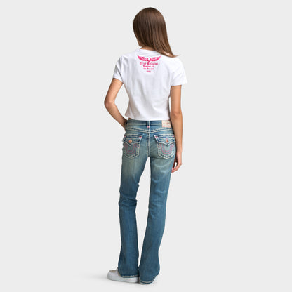 True Religion Women's Embroidery Patch Baby T-Shirt / Optic